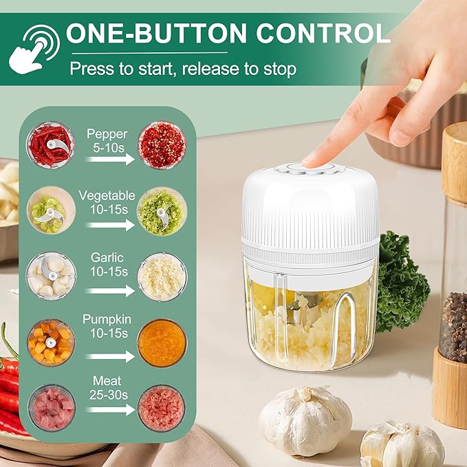 250ML Electric Garlic Chopper, Mini Portable Vegetable Chopper, Food Processor with USB Charging for Onion, Garlic, Chili, Ginger, Veggie