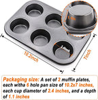 2 Packs Round Muffin Baking Pan, Premium Steel Muffin Pan for Baking, Cupcake Tin Cheesecake Pans, Bakeware Muffin Top Pan (6 Cups,Black)
