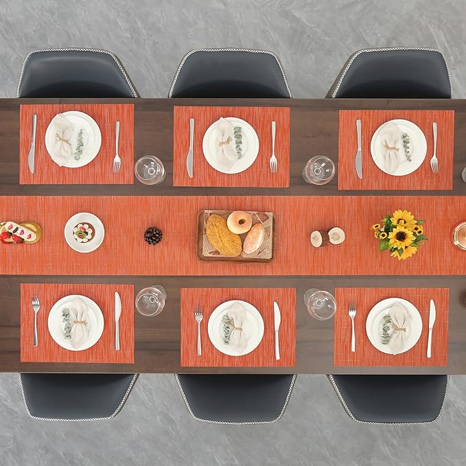 Myir JUN Placemats Set of 8, Vinyl Woven Placemats Place Mats Indoor Set of 8 Washable Table Mats Non-Slip Place mats for Dining Table (Orange, Set of 8)