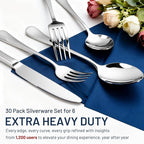 KIKCOIN 30 Pack Silverware Set for 6, Balanced Weight Stainless Steel Flatware Set, Mirror Polished Spoons And Forks Knife Set, Heavy Duty Cutlery Utensils Set for Home Kitchen Restaurant Wedding