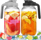 2 Pack Glass Pitchers with Lid, 64 oz Sun Tea Pitcher, Half Gallon Mason Jar Pitcher with Wide Mouth Airtight Lid for Ice Tea, Cold Brew Coffee, Fridge Water, Milk, Juices, Leak Proof Water Jug