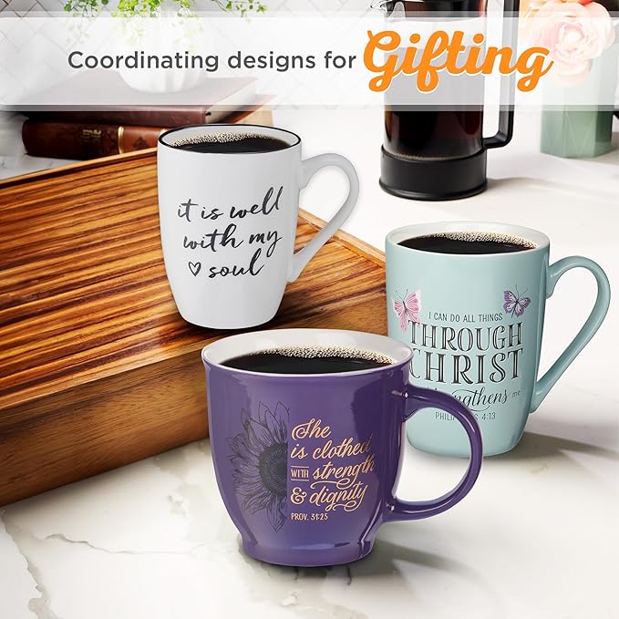 Christian Art Gifts Microwave & Dishwasher Safe Encouraging Ceramic Coffee & Tea Mug for Women & Men: It is Well With My Soul Inspirational Non-toxic Novelty Heart Beverage Cup, White & Black, 12 oz.