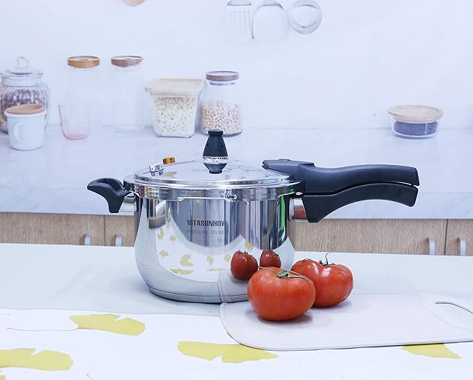 Stainless Steel Pressure Cooker with Steamer Basket, Faster Cooking and Safety Pressure Release (7-Liter)