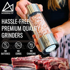 Salt and Pepper Grinder Set Manual 2 Pack | Large Round Salt and Pepper Shakers Set | 7.5 inch Stainless Steel Salt Grinder Refillable | Manual Pepper Grinder (Stainless Steel)