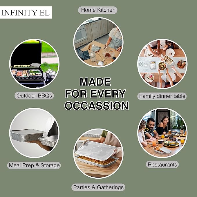 INFINITY EL Disposable Aluminum Foil Pan with Lids 10 Pack | Full Size Steam Shallow 20.5" x 12.5" x 2" Heavy Duty Aluminum Pan with Lids | Disposable Baking Pan for Roasting Turkey, Lasagna, Parties