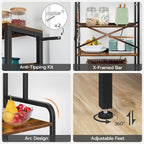 HOOBRO Bakers Rack with Power Outlet, 68.1inch Height Microwave Stand with 4 S-Shaped Hooks, 7-Tier Kitchen Storage Shelf Rack, Coffee Bar, for Kitchen, Living Room, Rustic Brown BF06HB01