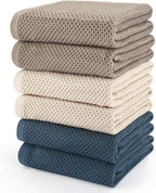 Large Kitchen Hand Towels,6 Pack Cotton Waffle Weave Dish Towel for Drying, Cleaning Cloth for Kitchen Dishes - Extra Absorbent and Soft - 16 x 28 inch (Cream+Bluegray+Brown-6 Pack)