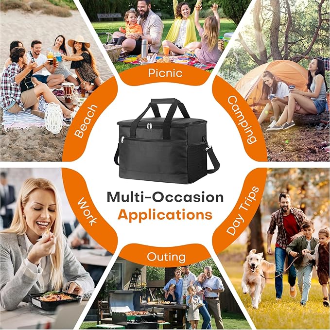 Collapsible Cooler Bags Insulated, 48 Cans Soft Cooler with Front Zipper Pocket & Shoulder Strap, Portable Leakproof Soft Sided Coolers for Camping/Beach/Picnic/Travel - Black