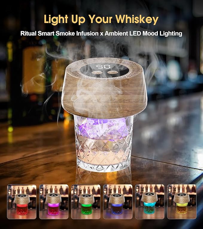 Electric Cocktail Smoker Kits with 6 Wood Chips, Whiskey Smoker Kit with Built-in Lighter, Old Fashioned Bourbon Drinking Smoking Kit, Gifts for Dad Husband Men Father Whiskey Lovers, No Butane Needed
