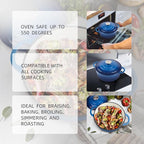 3 Quart Dutch Oven Enameled Cast Iron with Lid - Big Dual Handles - Oven Safe up to 500°F - Classic Round Pot for Versatile Cooking Blue