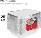 Stock Your Home Foil Pans with Lids - 9x13 Aluminum Pans with Covers - 25 Foil Pans and 25 Foil Lids - Disposable Food Containers Great for Baking, Cooking, Heating, Storing, Prepping Food Silver