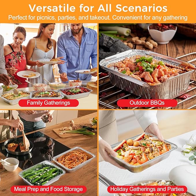 35 Pack 9×13 Disposable Aluminum Pans with Lids(25pc) & 8×8 Aluminum Foil Pans(10pc),Tin Foil Pans Kit Comes with Baking Parchment and Oil Sprayer.