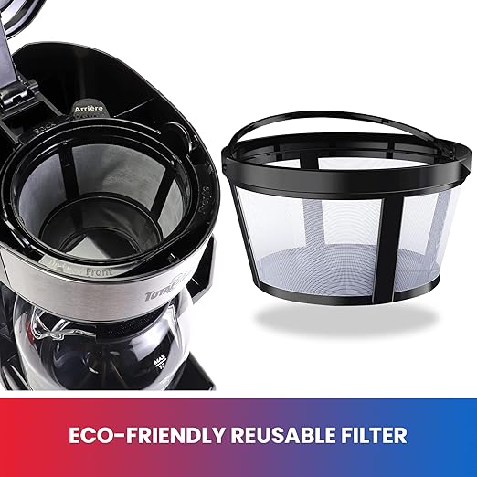 Total Chef Drip Coffee Maker - 12-Cup Programmable Coffee Machine With Glass Pot, Pause and Pour, Auto Shut-Off, Large Water Reservoir, Reusable Filter, Dishwasher Safe Carafe, Percoladora de Café