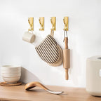 Adhesive Wall Hooks for Towels Coats - Stick On Hooks Hanging Heavy Duty (13lb), Metal Hook for Door, Bathroom, Dorm, Closet - Hanger for Purse, Bag, Robe,Backpack - No Damage to Wall - Gold 4 Pack