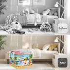 Summer Tropical Beach Storage Basket Collapsible Clothes Kid Laundry Hamper Palm Tree Large Picnic Basket Boy Girl Book Toy Box Bin, Blue, 36L