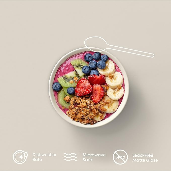 JoyJolt Mesa 30oz Stoneware Pasta Bowls Set of 4, Salad and Serving Bowl for Kitchen, Oatmeal, Soup, Dinner - Matte Linen White, Dishwasher and Microwave Safe, Wide and Shallow Plate