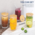 16 Oz Glass Cups with Lid and Straw, Vintage Embossed Floral Glass Tumbler, Iced Coffee Cups for Whiskey Cocktail Beer (1 PACK)