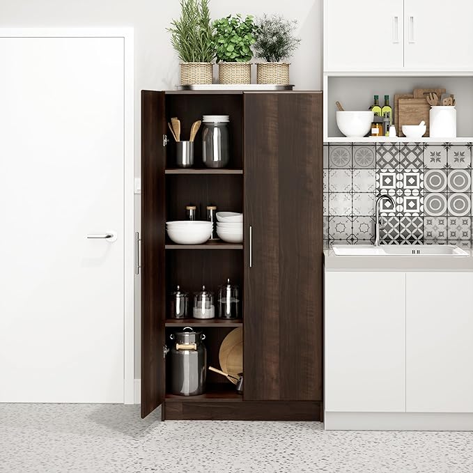 Prepac Elite Tall Garage Storage Cabinet & Pantry Storage Cupboard, 2-Door Freestanding Bathroom or Pantry Cabinet with Adjustable Shelves, 16" D x 32" W x 65" H, Espresso