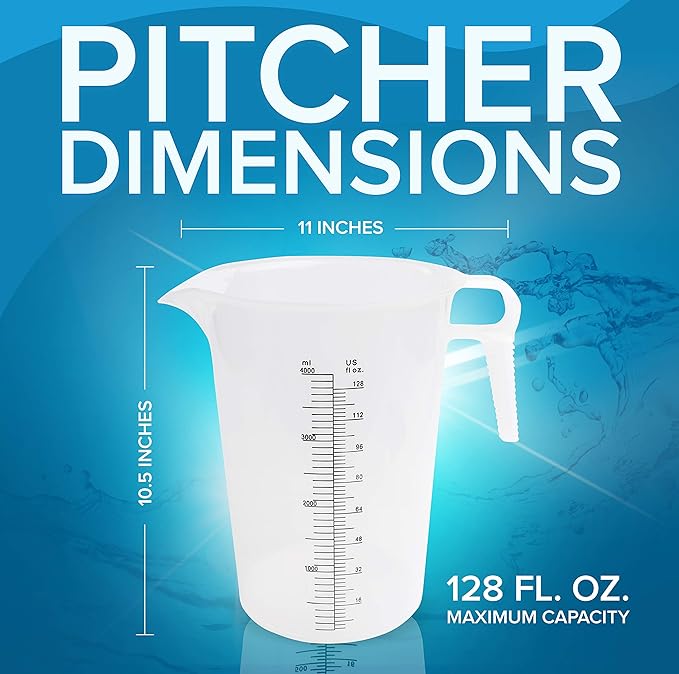 64oz (1/2 gallon) Measuring Pitcher, Plastic, Multipurpose - Great for Oil, Chemicals, Pool and Lawn - Ounce (oz) and Milliliter (mL) Increments (2000 mL)