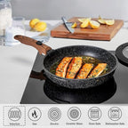 Kitchen Academy Removable Handle Induction Pots and Pans Set - 10 Piece Non-stick Cookware Sets, Black Granite Stackable RV Cookware for Camp