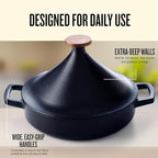 Alva Nori 3-Qt Enameled Cast Iron Tagine – Made With No PTFE, PFOA, PFAS, Oven & Induction Safe – 3-Layer Enamel, No Seasoning Needed – Moroccan-Style Dutch Oven for Braising, Stewing & Roasting, Black