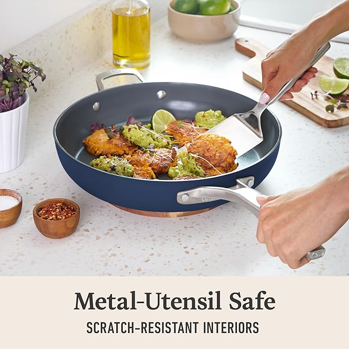 Calphalon® Premier Ceramic Nonstick 12" Frying Pan with Lid, Midnight Blue
