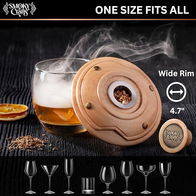 Cocktail Smoker Kit with Torch - Whiskey Smoker Kit comes with Saturn-Shaped Smoke Infuser, Culinary Torch, Cotton Bag and Wood Chips (Apple & Cherry) - Gifts for Men (Without Butane)