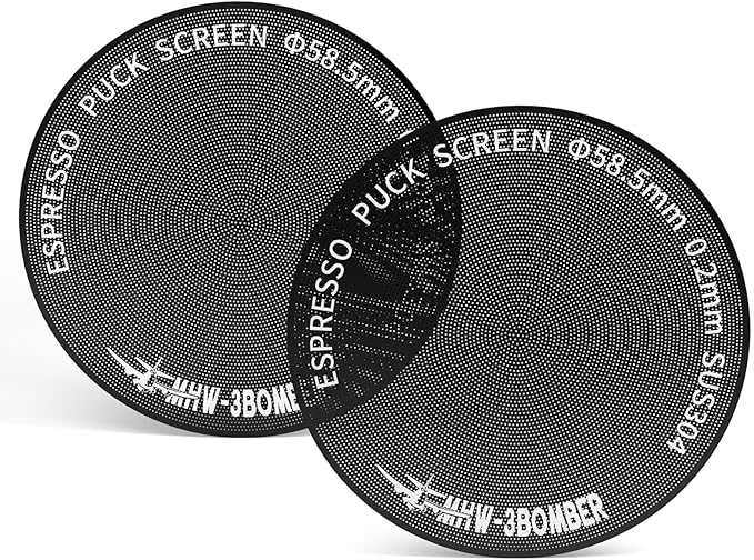 MHW-3BOMBER 58mm Espresso Puck Screen - 0.2mm Ultra Thin Espresso Puck - Metal Reusable Coffee Filter for Portafilter Basket 58mm - Puck Screen with Titanium Coating FG7046B-OS