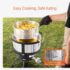 VEVOR 10 Qt Fish and Wing Fryer, Aluminum Propane Fish Fryer Kit, Outdoor Deep Fryer Seafood Pot with Thermometer, Strainer Basket, and 54,000 BTUs Propane Burners, for Outdoor and Backyard Cooking