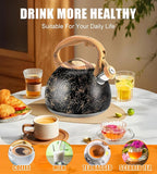 3.2Qt Whistling Tea Kettle for Stove Top, Food Grade Stainless Steel Wood Handle Teapot, Durable for Brewing Coffee, Tea, Milk, Suitable for All Heat Sources (Golden line)