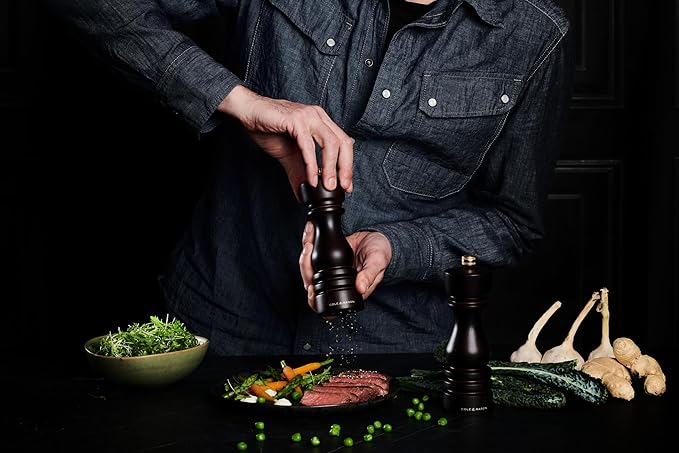 Cole & Mason London Refillable Spice Mill - Kitchen & Home Accessory - Table Black Pepper Grinder - Pepper Mill with Carbon Steel Mechanism - 7", Chocolate Wood