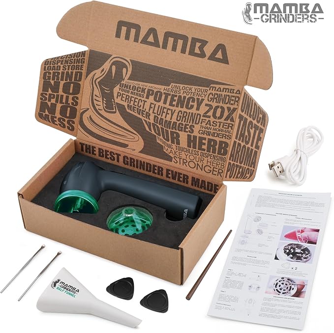 Mamba Original 1g Gray USB Electric Herb Grinder. Small Portable Metal Herbal Grinder Machine & Spice Mill for the Kitchen