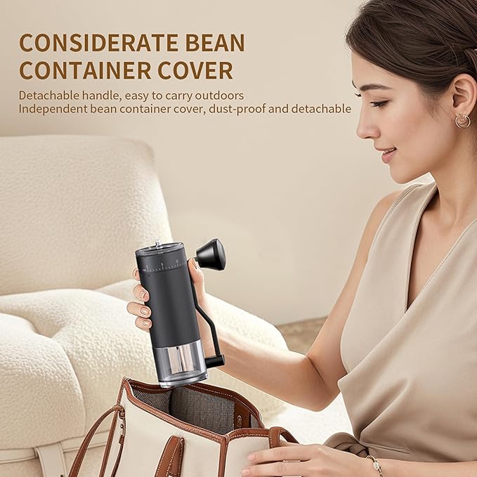 Portable Manual Coffee Grinder with with CNC Stainless Steel Conical Burr 40 Adjustable Settings,Hand Coffee Bean Mill with 30g Capacity & Crank for Travel Camping Office Home