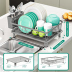 Dish Drying Rack, Space-Saving Dish Rack, Dish Racks for Kitchen Counter, Kitchen Dish Drainers with Removable Utensil Holder,Plate Rack and Drainboard, 11''W x 15''L, Gray