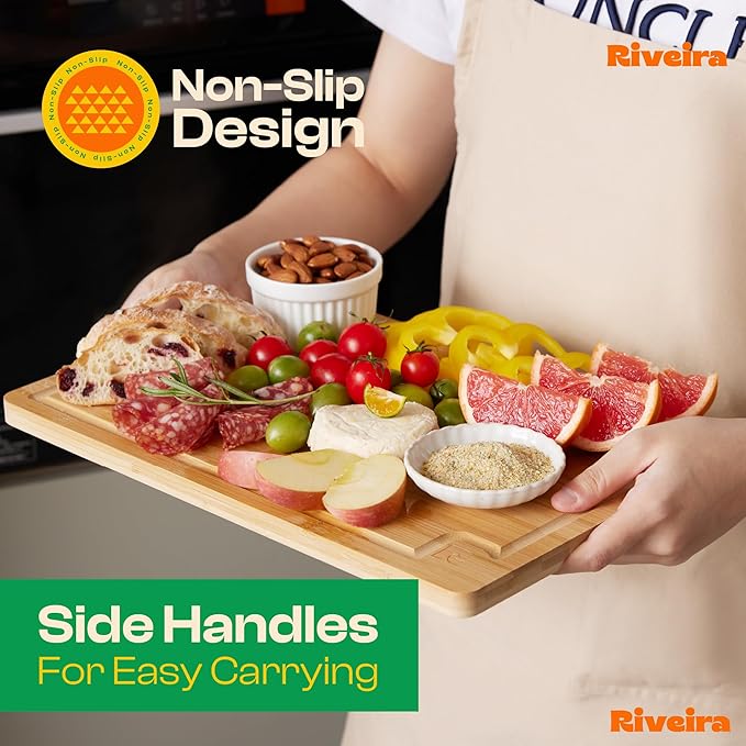 Riveira White Bamboo Wood Cutting Board – Versatile And Durable: Set Of 4 Pcs Rectangular Wooden Cutting Board – Natural Wooden Cutting Boards For Kitchen – Complete White Bamboo Wooden Chopping Board