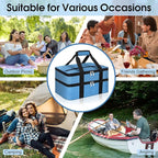 Double Insulated Casserole Carrier, Portable Casserole Carrier for Hot or Cold Food Lunch Tote Warmer or Cooler Bag, Lasagna Lunch Bag for Potluck Parties- Fits 9" x 13" Baking Dish-Azure