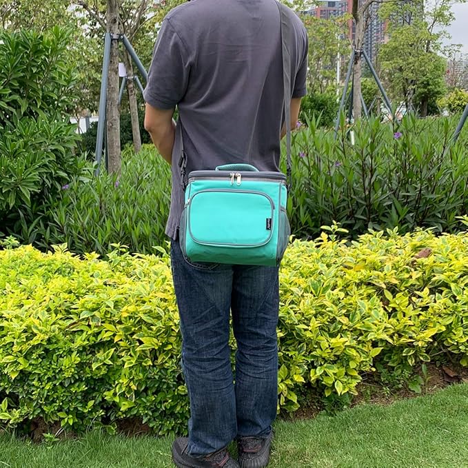FlowFly Insulated Reusable Lunch Bag Adult Large Lunch Box for Women and Men with Adjustable Shoulder Strap,Front Zipper Pocket and Dual Large Mesh Side Pockets,Jade