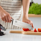 Santoku Knife 7 Inch, Japanese Professional Chef knife High Carbon Stainless Steel, Razor Sharp Chefs Kitchen Knife, Vegetable Chopping Knife for Cooking With Full-tang Handle, White