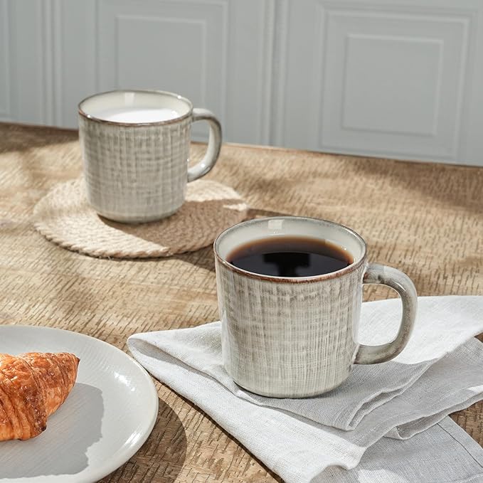 famiware Moonlight Coffee Mug Set of 4, 13oz Mug Set with Linen Finish, Coffee Cup Set with Handle for Latte, Cappuccino, Tea, Hot Cocoa, Microwave and Dishwasher Safe, Summer Sand