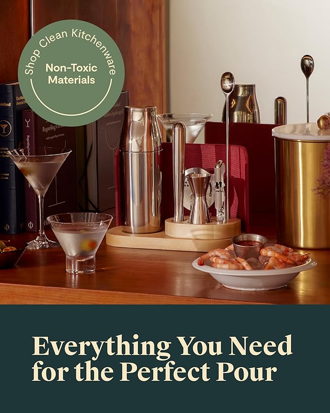 Caraway 9-Piece Complete Bar Set - Cocktail Shaker, Jigger, Muddler, Wine Key, Strainer, Bar Spoon, Storage Organizer, Magnetic Backer - Bartender Accessories - Tools for Home Bartending - Gray