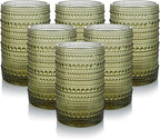 Hobnail Drinking Glasses Set of 6,15 oz Vintage Glassware Set Cocktail Glass Set, Embossed Green Water Tumbler,for Beer, Whiskey,Juice and Various Mixed Drinks (15oz Green)