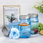 WELLIFE Wide Mouth Mason Jars,6 Pack Blue Mason Jars 32 OZ,Mason Jar for Decor Canning & DIY Crafts,Food Storage,Fermenting,Pickling,Meal Prep