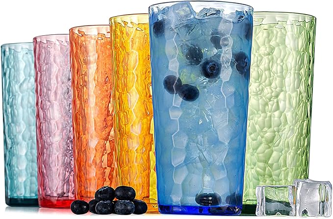 KOXIN-KARLU Hammered 24-ounce Plastic Tumbler Acrylic Glasses Drinking Cups, set of 6 Multicolor
