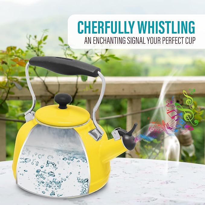 Chantal Tea Kettle, 1.7 QT, Vintage Series, Premium Enamel on Carbon Steel, Whistling, Even Heating & Quick Boil (Canary Yellow)