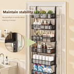 6-Tier Over The Door Pantry Organizer with Mesh Baskets, Adjustable & Stable Hanging Spice Rack for Kitchen, Bathroom, Bedroom, and Baby Essentials Storage (16" W 6-Tiers, Black)