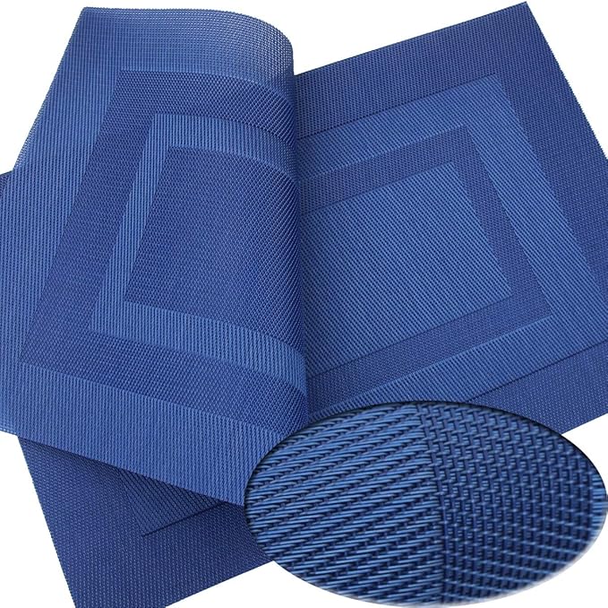 PIGCHCY Placemats Set of 8 Washable Durable Place Mats Vinyl Heat Resistant Non-Slip Table Mats Indoor Outdoor (Navy Blue)