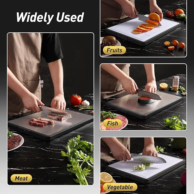 Titanium Cutting Boards for Kitchen Chopping Board with Handle Large Big Small Kitchen Meat Butcher Block 2 in 1 Pure Titanium and Wheat Straw PP Not Wood Bamboo Plastic Silicone Teak Black/White