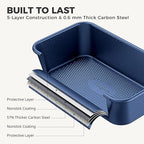 HONGBAKE 9-Piece Baking Pans Set Nonstick, Stackable Non Toxic Bakeware Sets with Diamond Texture, Oven Pan Set for Cooking, Includes Cookie Sheet with Rack, Cake Pan, Roasting Pan, Muffin Tin, Blue