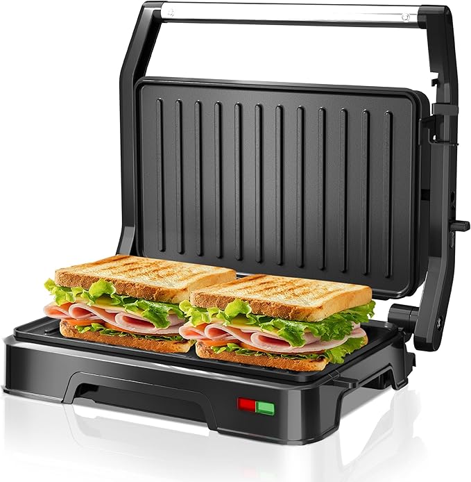 Panini Press Grill & Sandwich Maker - 2-Slice, 180° Adjustable Hinge, Non-Stick Aluminum Plates for Paninis, Quesadillas, Waffles & More, Easy to Clean, 850W Electric Griddle, Perfect for Kitchen