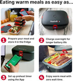 Go Cordless Electric Lunch Box 100W | Rechargeable Self Heating Container | App Control | 3.9 cups Battery Operated Food Warmer for Adults | Car, Truck, Office, Travel | 5V,12V,24V,110V